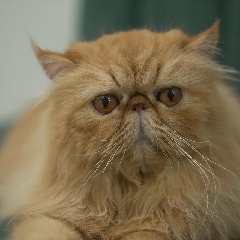 A ginger Persian cat resting on the sofa